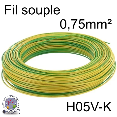 Fil 0,75 mm² h05vk souple vert/jaune