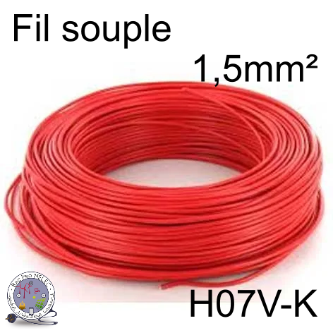 Fil 1,5 mm² h07vk souple rouge
