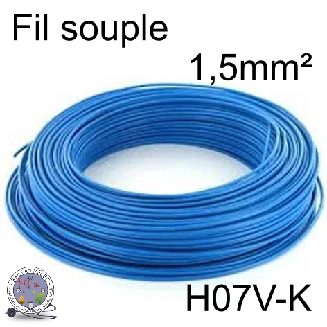 Fil 1,5 mm² h07vk souple bleu