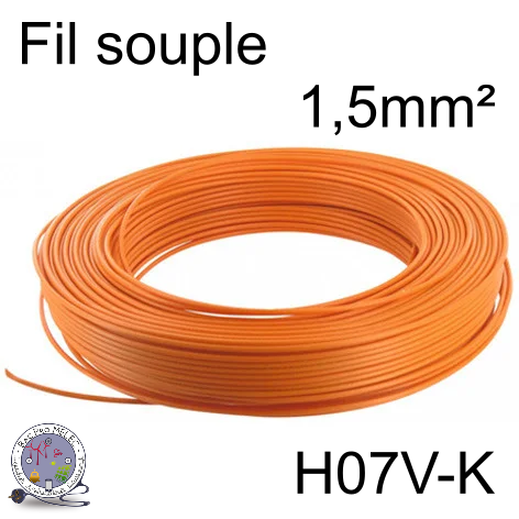 Fil 1,5 mm² h07vk souple orange
