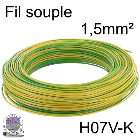 Fil 1,5 mm² h07vk souple vert/jaune