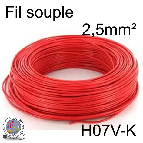 Fil 2,5 mm² h07vk souple rouge