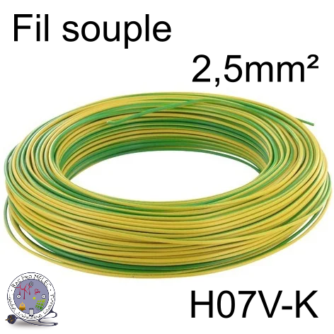 Fil 2,5 mm² h07vk souple vert/jaune