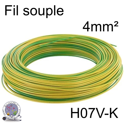 Fil 4 mm² h07vk souple vert/jaune