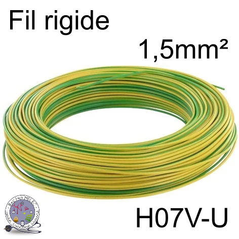 Fil 1,5 mm² h07vu rigide vert/jaune