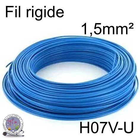 Fil 1,5 mm² h07vu rigide bleu